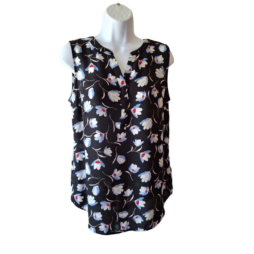 Talbots Blouse S Sleeveless Red Blue Floral Lightweight Cottagecore Lagenlook